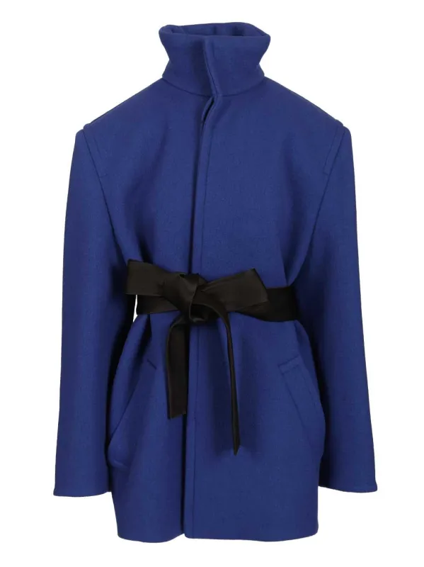 Short Coat With Belt Coats Blue made by Yves Saint Laurent