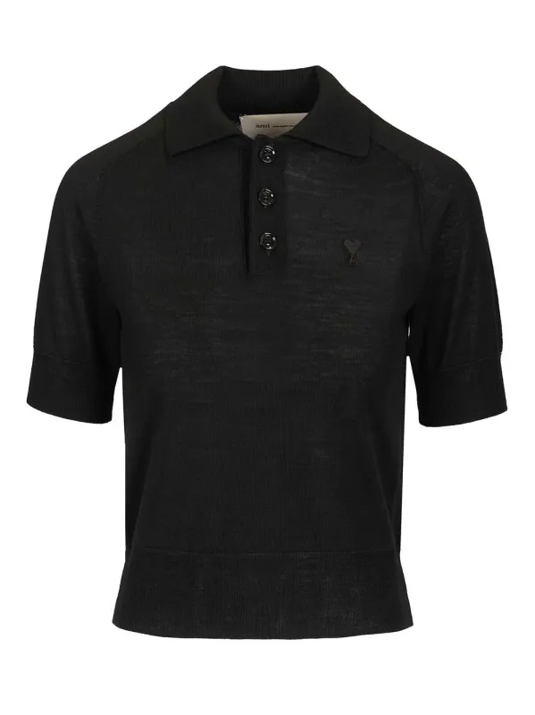 Short-Sleeved Wool Polo Shirt Knitwear Black made by Ami