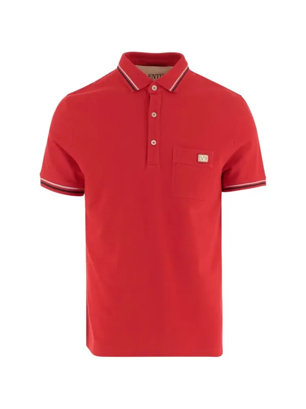 Cotton PiquÉ Polo Shirt With Vlogo Patch made by Valentino Garavani