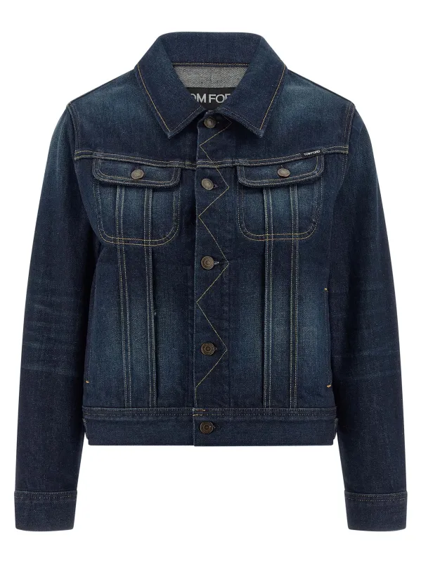 Japanese Denim Jacket Puffer Jackets Blue made by Tom Ford