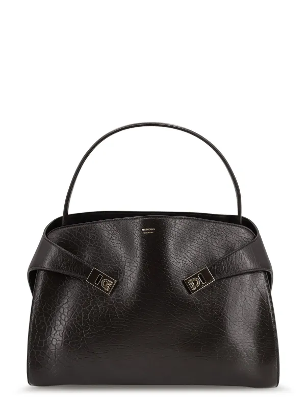 Hug Leather Shoulder Bag With Logo On The Front made by Salvatore Ferragamo