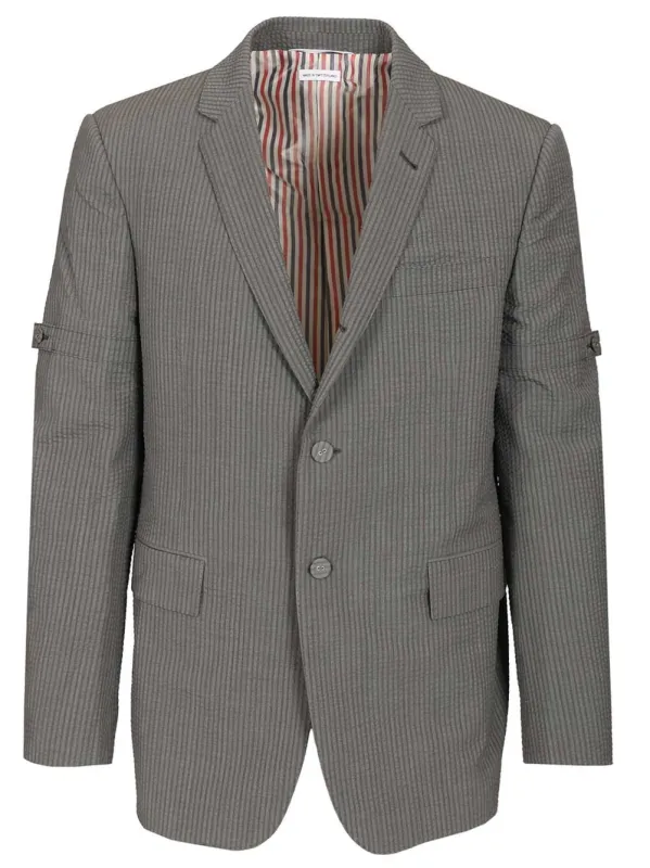 Wide Shoulder Constructed S/C (27.7) W / Self Armband In Wool Seersucker Jackets Grey sold by Wanan Luxury