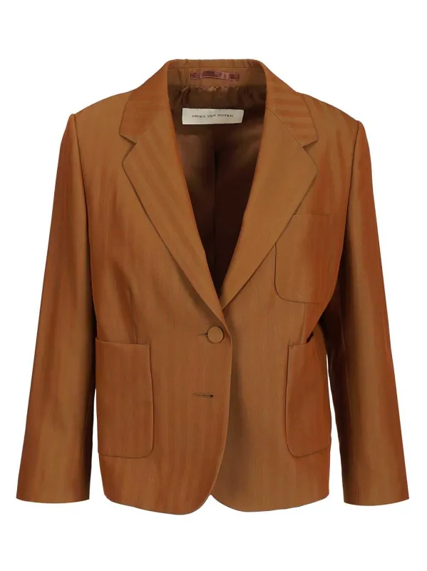 Short Striped Wool Twill Blazer Jackets Brown sold by Wanan Luxury