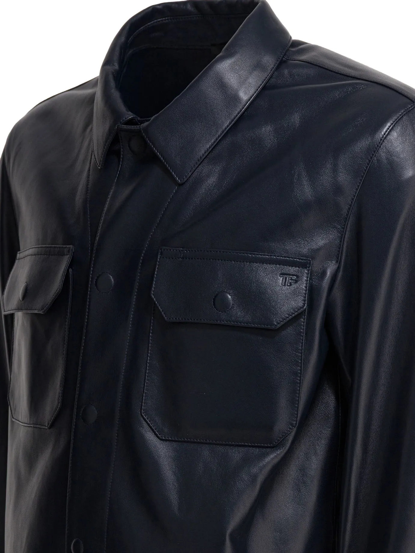 Leather Overshirt Jacket Jackets And Coats Blue sold by Wanan Luxury product image thumbnail 4