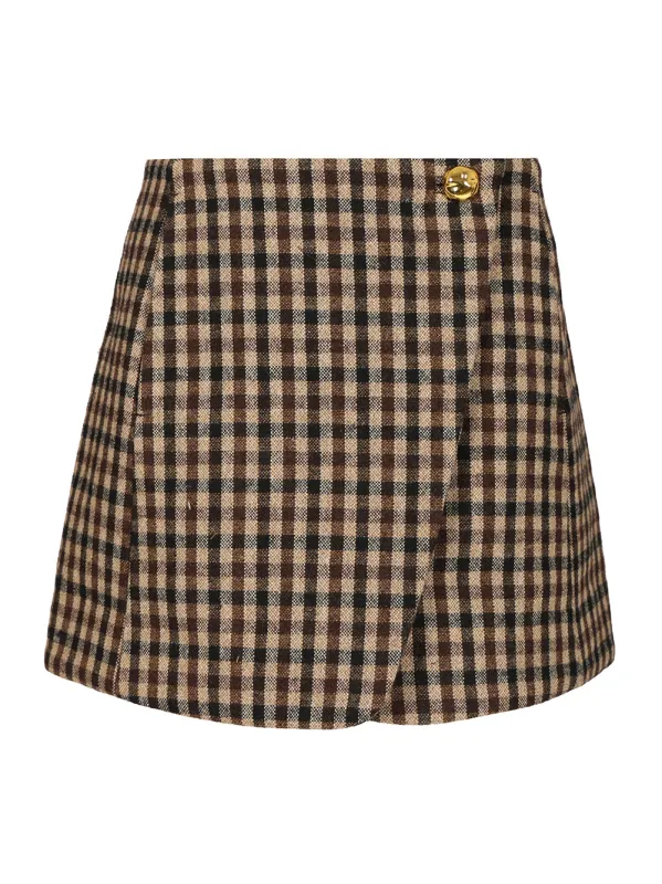 Checked Wool Mini Skirt Skirts Brown made by Ganni
