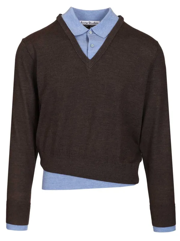 Layered Wool Sweater Sweatshirts Brown made by Acne Studios