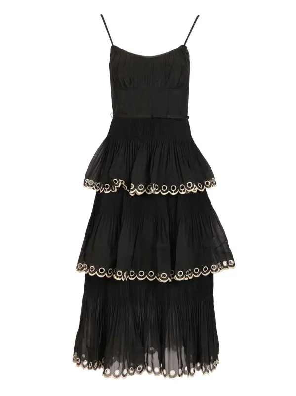 Embroidered Tiered Midi Dress Dresses Black made by Zimmermann