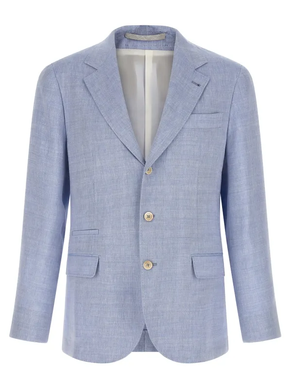 Linen And Wool Chevron Blazer Light Blue sold by Wanan Luxury