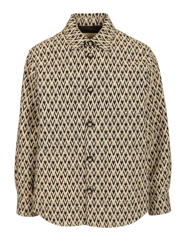 Toute La V Jacquard Cotton Blend Jacket Shirts Beige made by Valentino Garavani