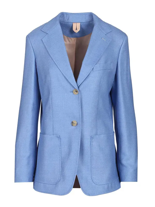 Single-Breasted Wool And Silk Canvas Blazer Jackets Light Blue sold by Wanan Luxury