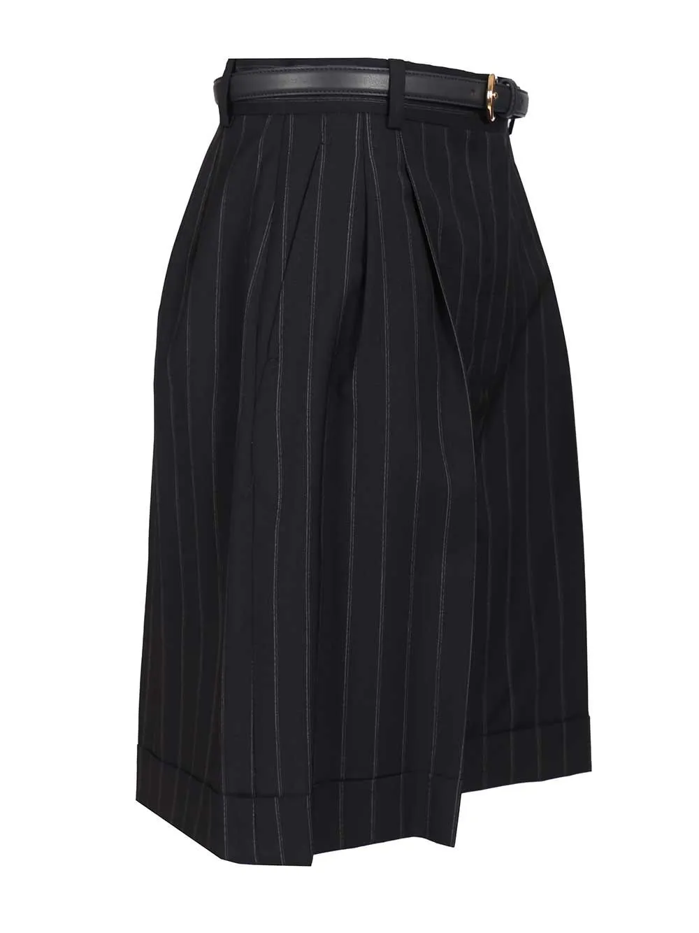 Wide Pinstriped Wool Bermuda Trousers Blue sold by Wanan Luxury product image thumbnail 3