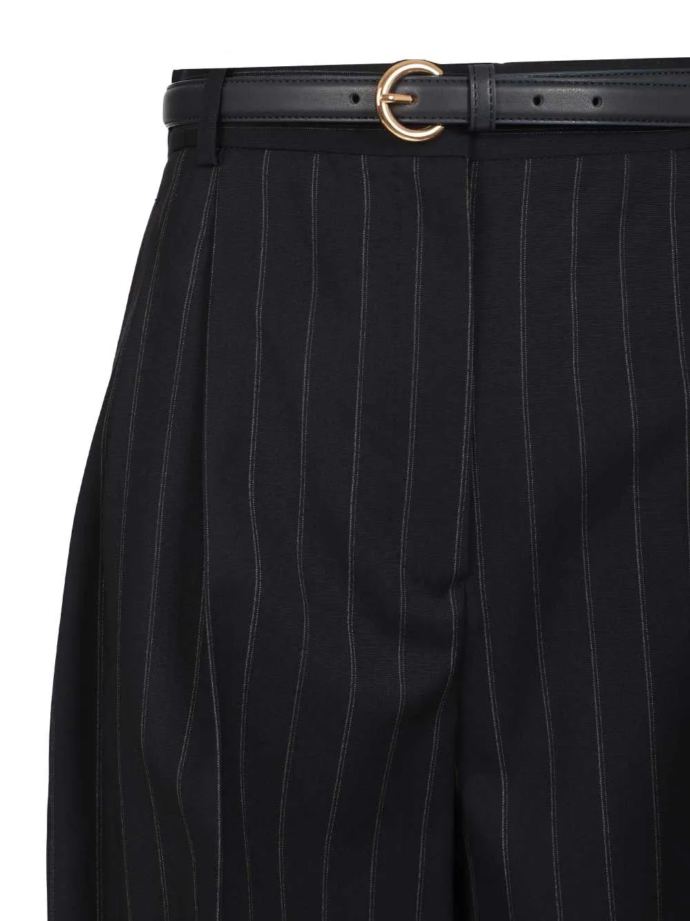 Wide Pinstriped Wool Bermuda Trousers Blue sold by Wanan Luxury product image thumbnail 4