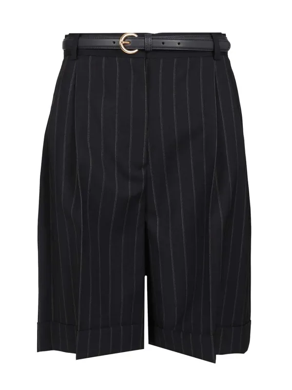 Wide Pinstriped Wool Bermuda Trousers Blue made by MaxMara