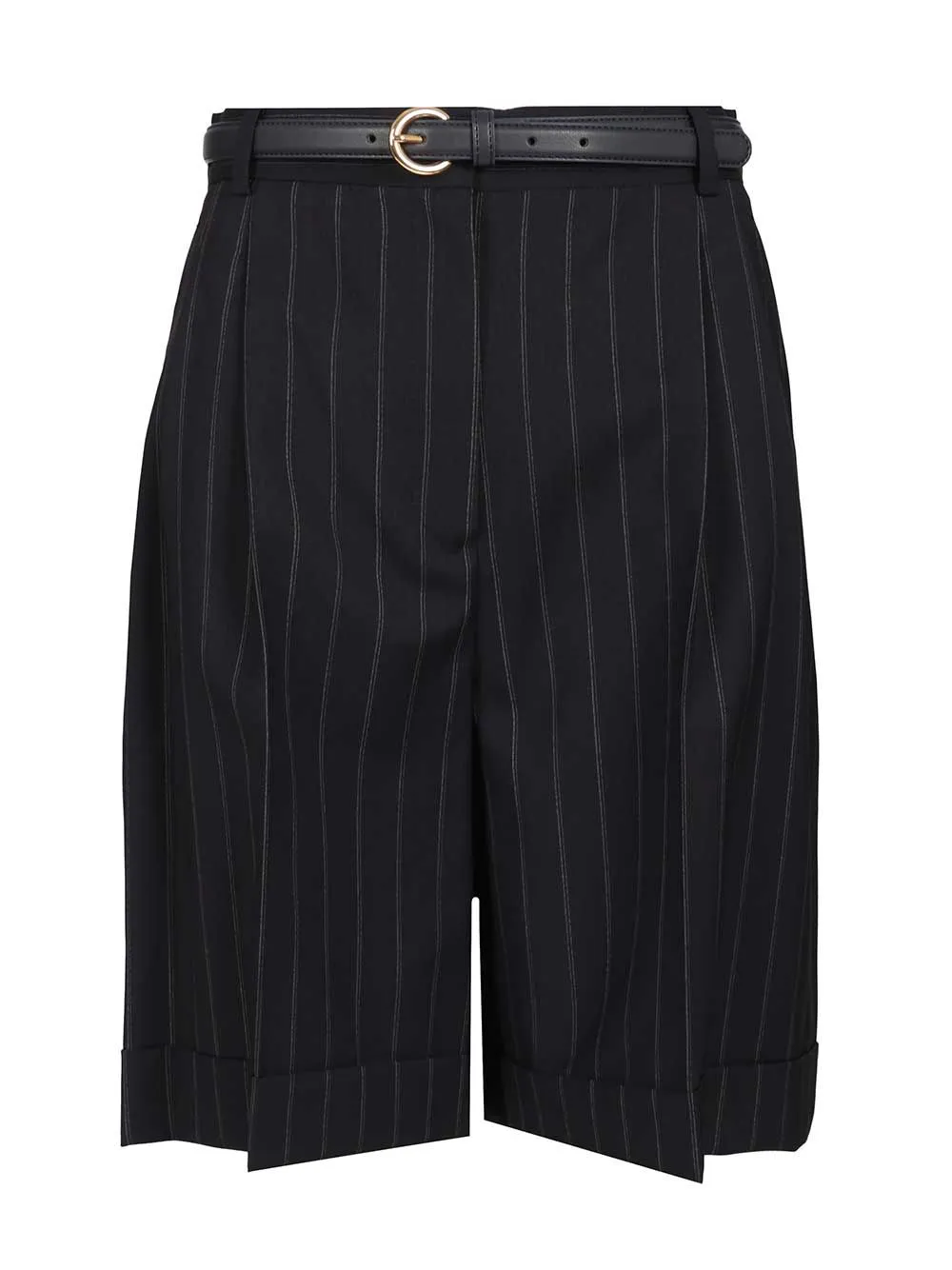 Wide Pinstriped Wool Bermuda Trousers Blue sold by Wanan Luxury