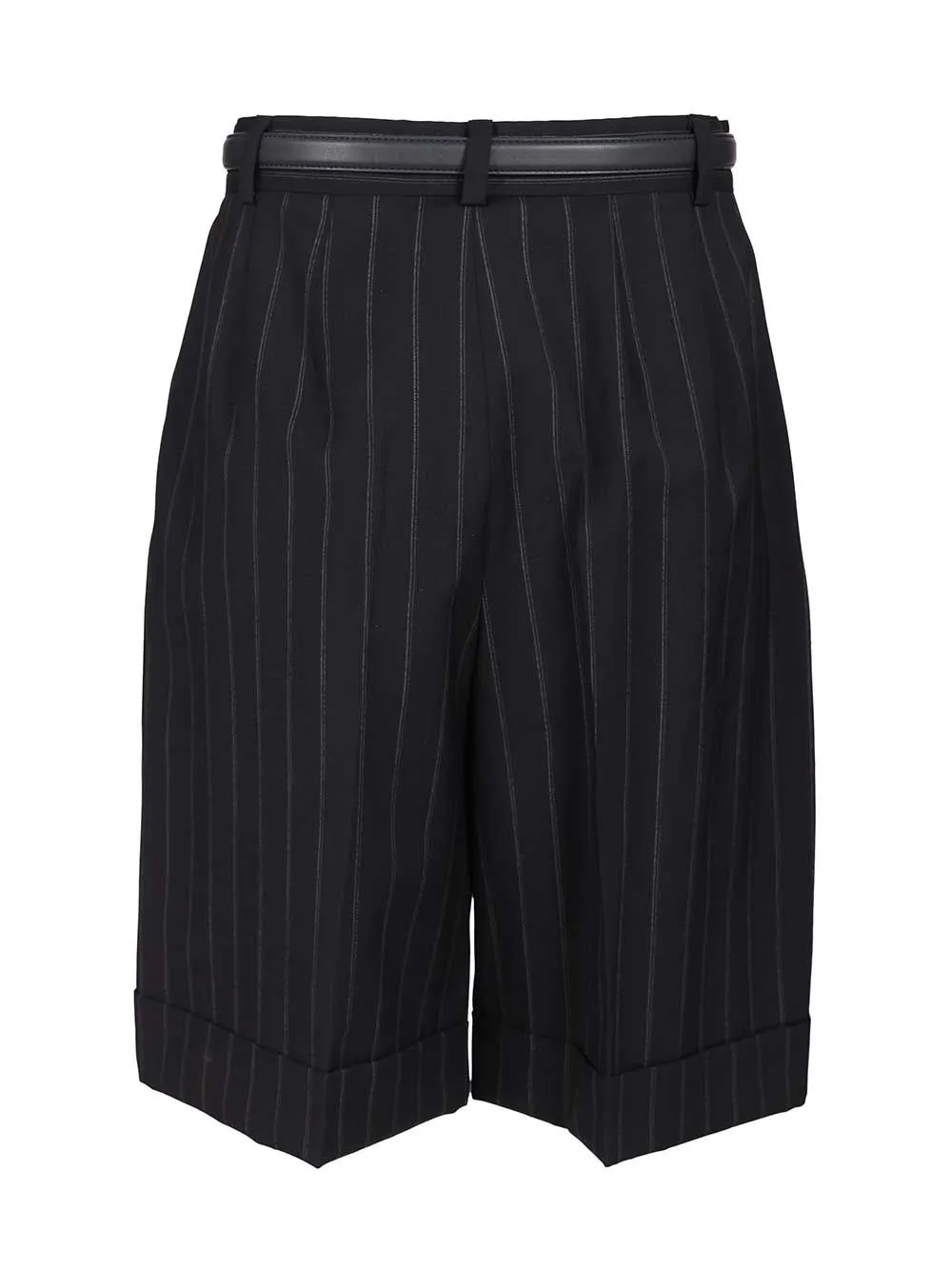Wide Pinstriped Wool Bermuda Trousers Blue sold by Wanan Luxury product image thumbnail 2