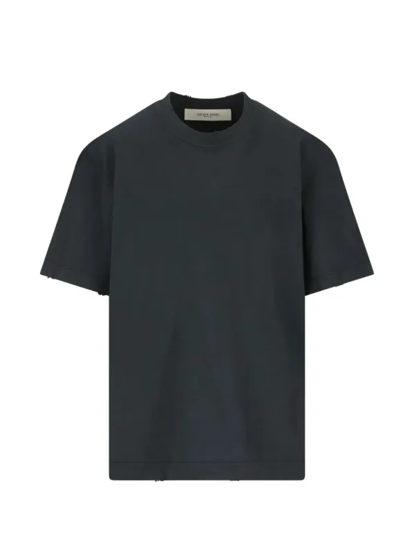 Aged-Effect Cotton T-Shirt With Reverse Logo On The Back made by Golden Goose