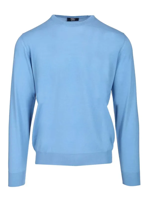 Long-Sleeved Sweater Knitwear Light Blue made by Fedeli