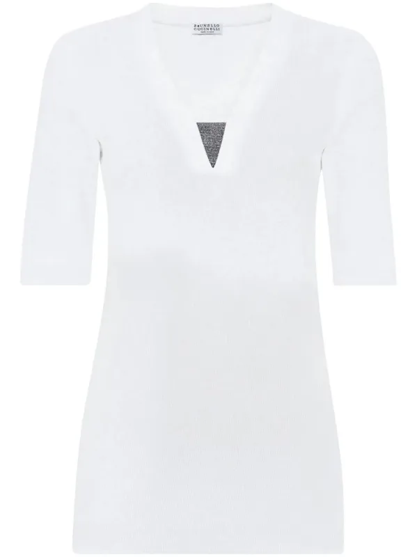 Stretch Cotton Ribbed Jersey Top With Precious Insert sold by Wanan Luxury