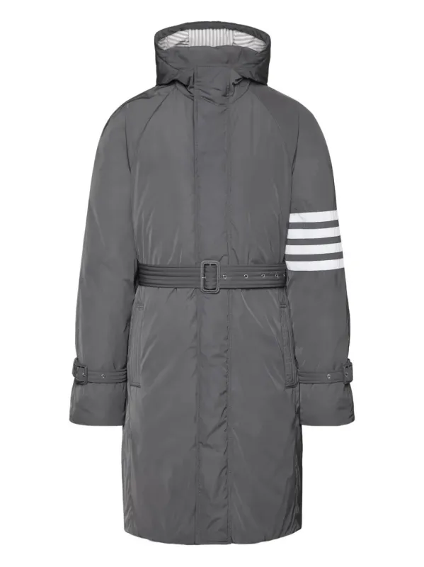 Poly Twill 4-Bar Hooded Down Parka With Belt made by Thom Browne