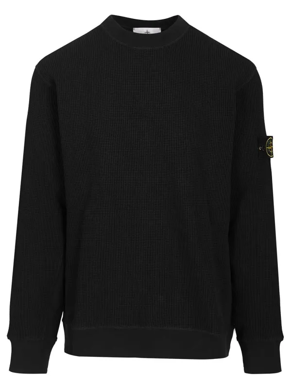 Crewneck Sweatshirt In Waffle-Knit Organic Cotton Sweatshirts Blue sold by Wanan Luxury