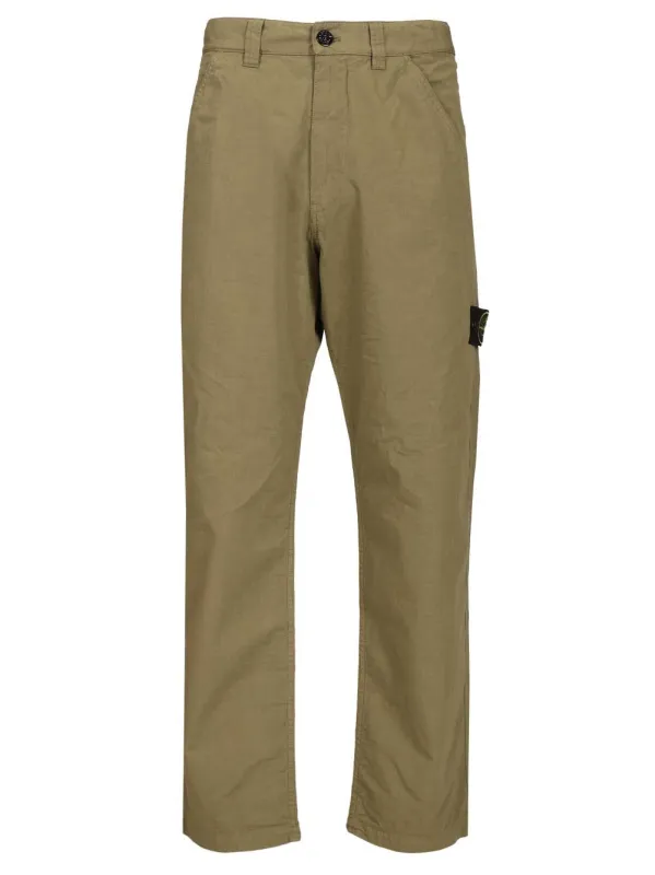 Mercerised Organic Cotton Ripstop, Garment Dyed Trousers Green sold by Wanan Luxury