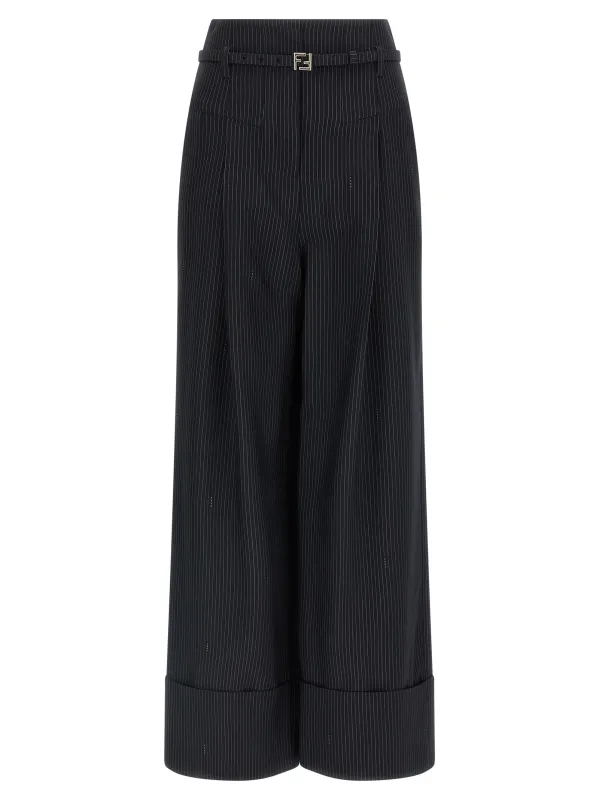 Pinstripe Wool Pants Blue sold by Wanan Luxury