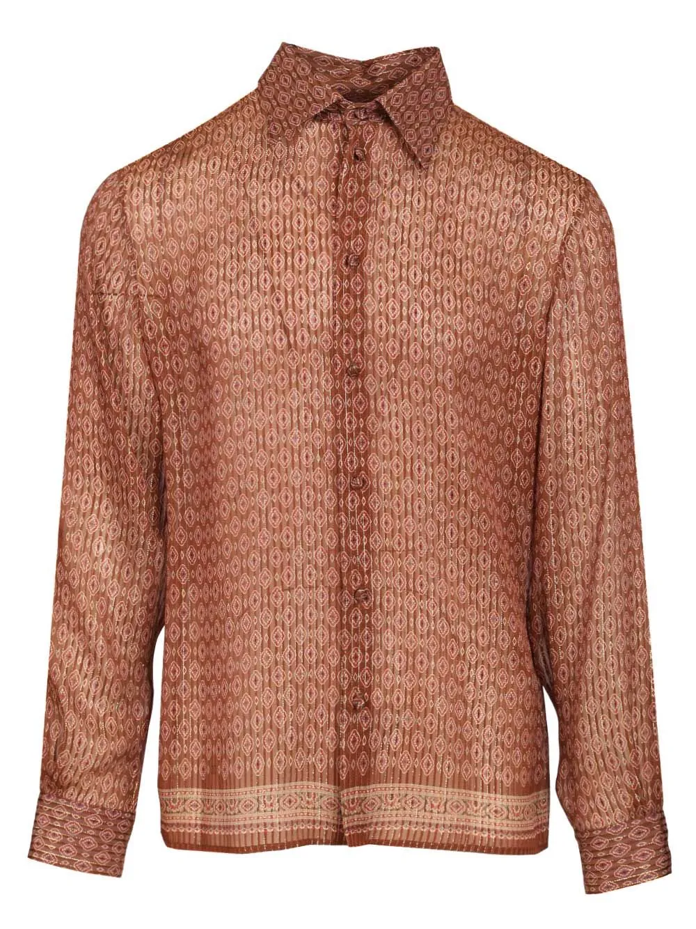 Silk Shirt With Geometric Print Shirts Brown sold by Wanan Luxury