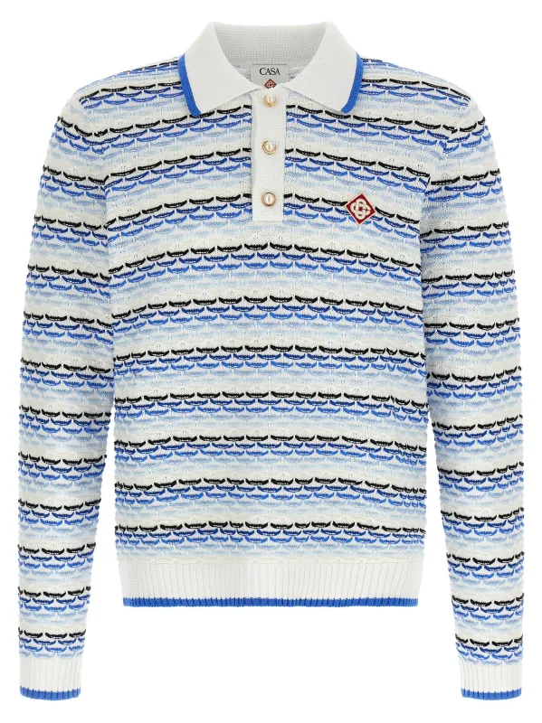 Tuck Stitch Long Sleeve Polo Blue made by Casablanca