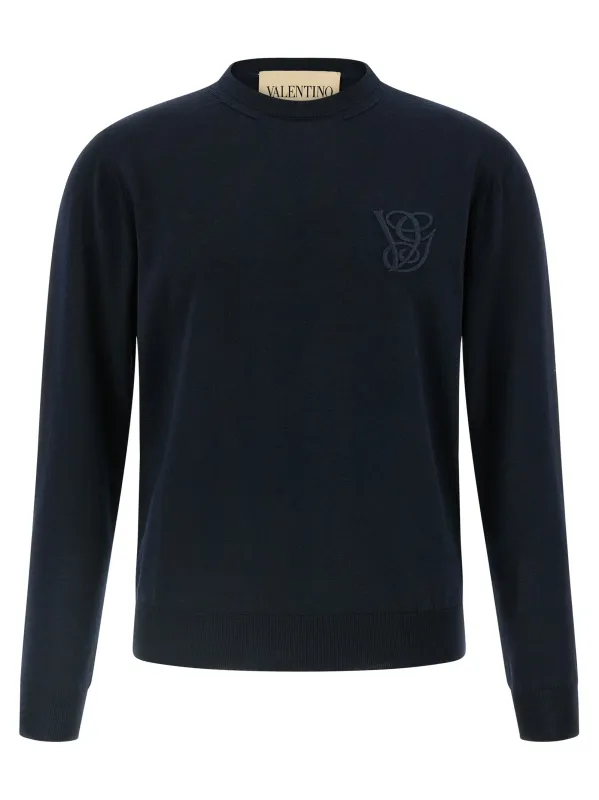 Valentino Garavani Logo Embroidery Sweater Sweaters And Cardigans Blue sold by Wanan Luxury