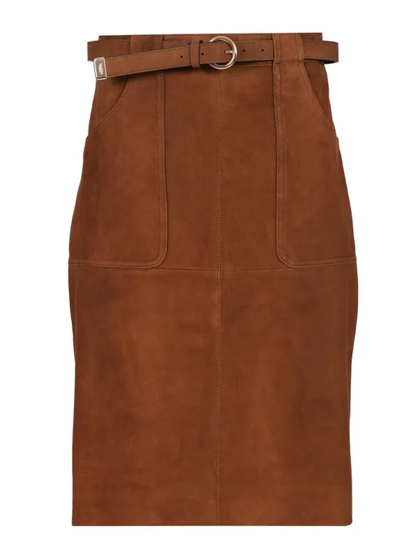 Suede Midi Skirt Skirts Brown sold by Wanan Luxury