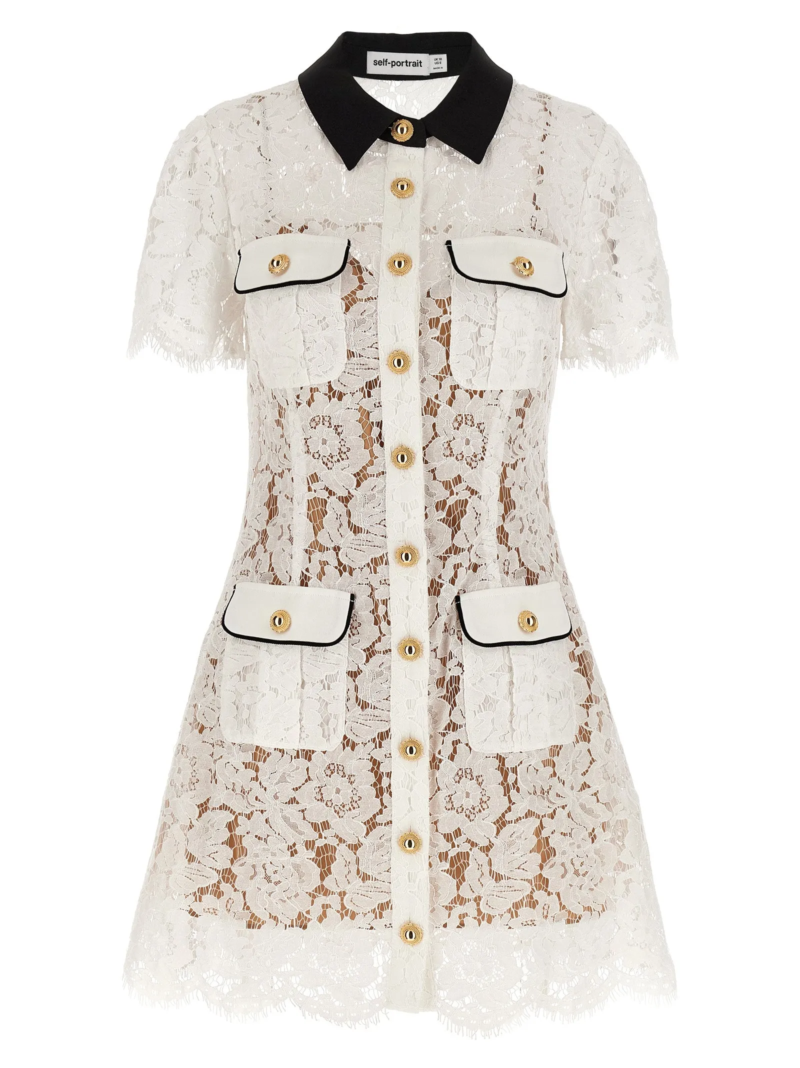 White Lace Contrast Collar Mini Dresses White sold by Wanan Luxury