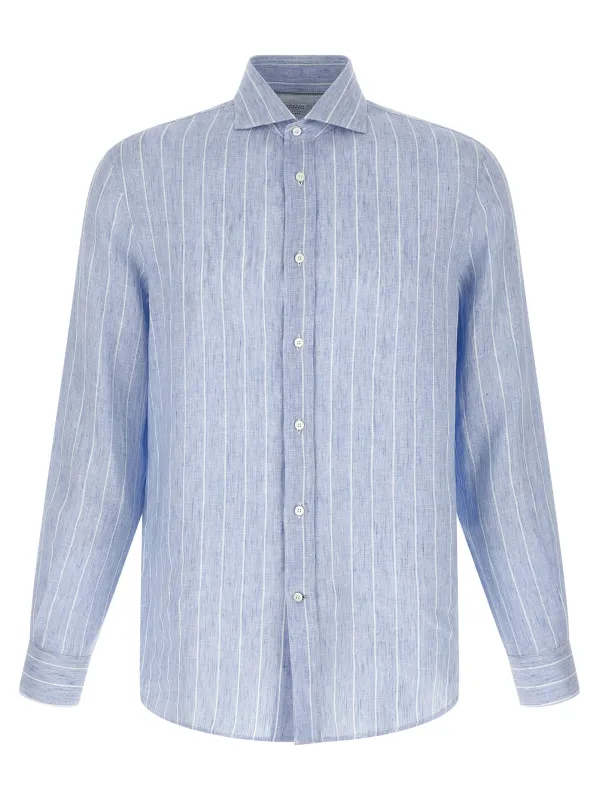 Striped Linen Shirt Shirt And Blouse Light Blue sold by Wanan Luxury