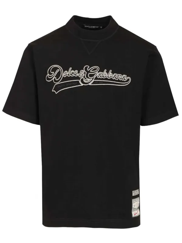 Cotton With Embroidery T-Shirt Black made by Dolce & Gabanna