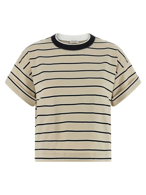 Shiny Trims T-Shirt Beige made by Brunello Cucinelli