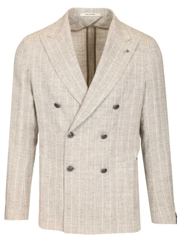 Double-Breasted Pinstriped Blazer Jackets Beige sold by Wanan Luxury