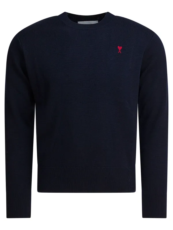 Wool Crewneck Sweater Knitwear Blue made by Ami