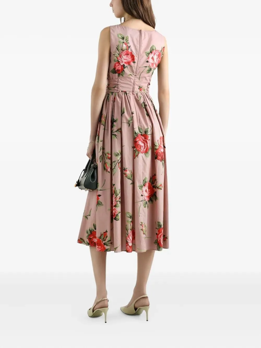 Rose Bouquet-Print Cotton Pleated Dress sold by Wanan Luxury product image thumbnail 3