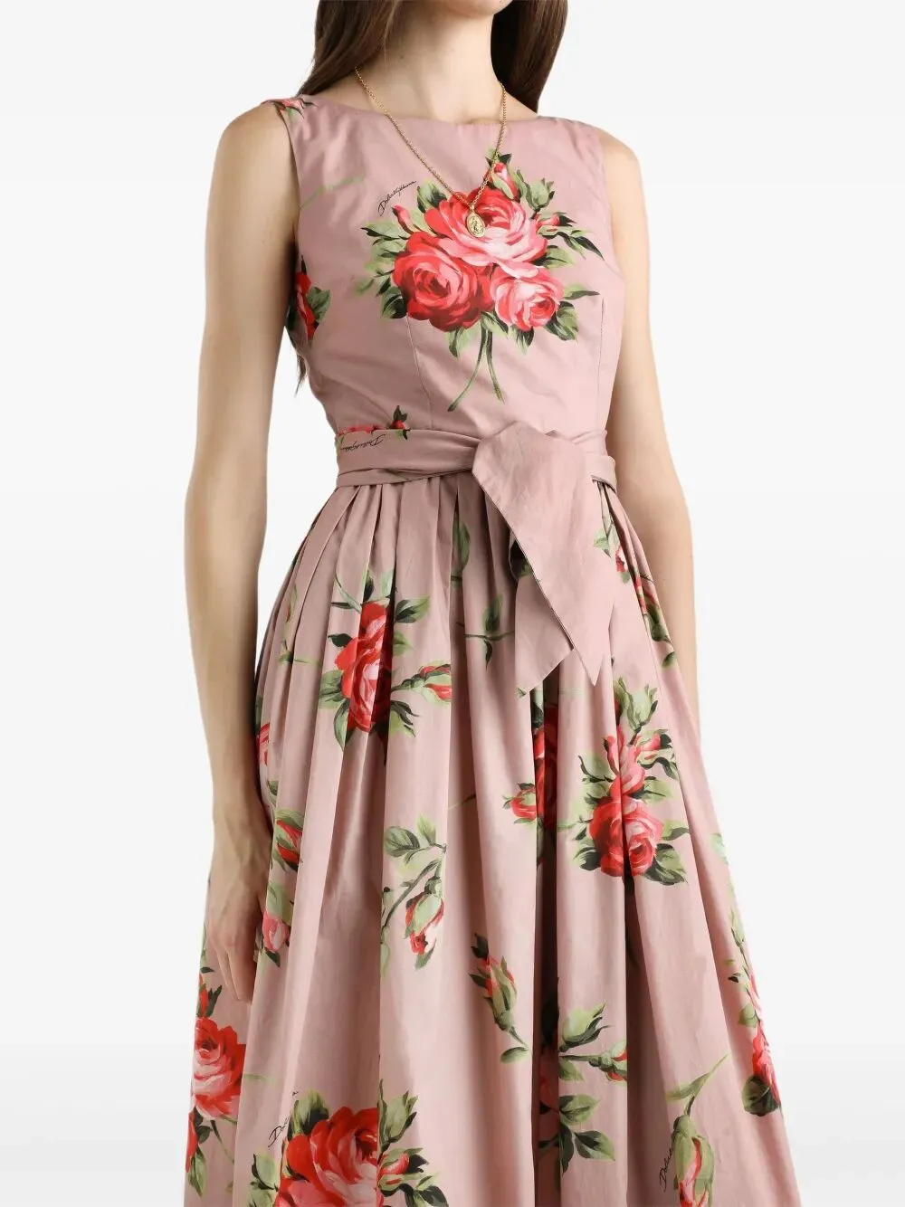 Rose Bouquet-Print Cotton Pleated Dress sold by Wanan Luxury product image thumbnail 4