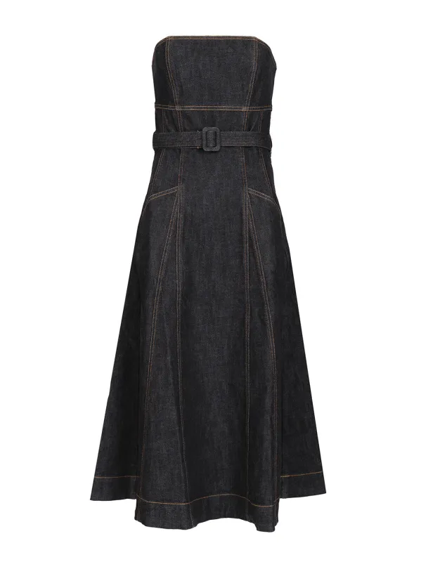 Denim Bandeau Midi Dress Dresses Blue sold by Wanan Luxury