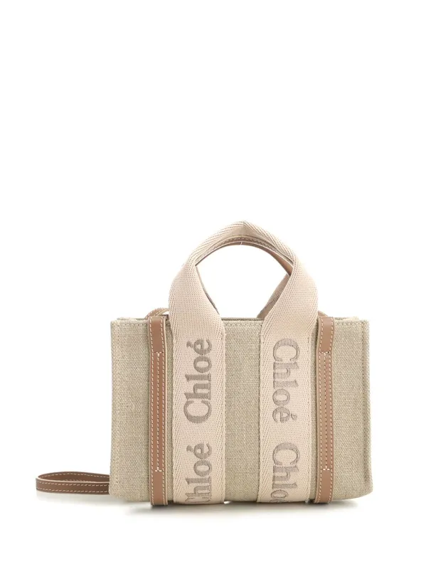 Woody Mini Linen Tote Bag Handbags Beige made by Chloe