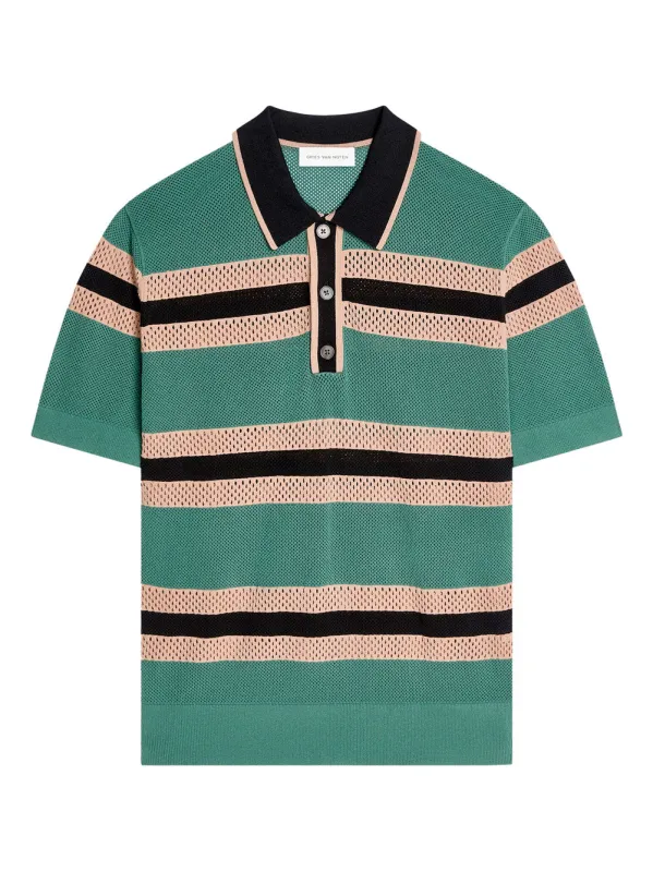 Mercy Viscose Mesh Tricolor Striped Polo Shirt made by Dries Van Noten