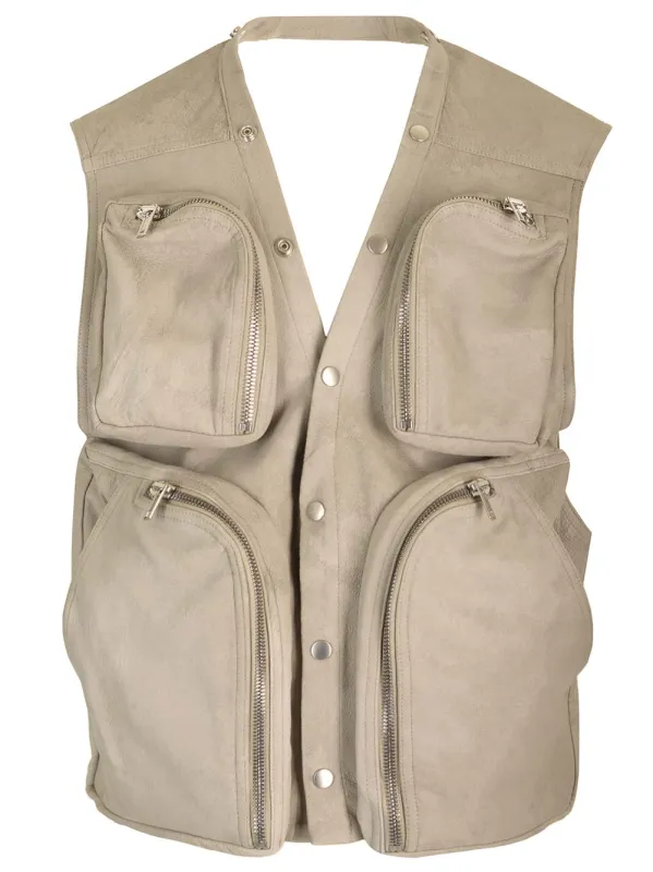 Leather Cargo Vest Jackets Grey sold by Wanan Luxury