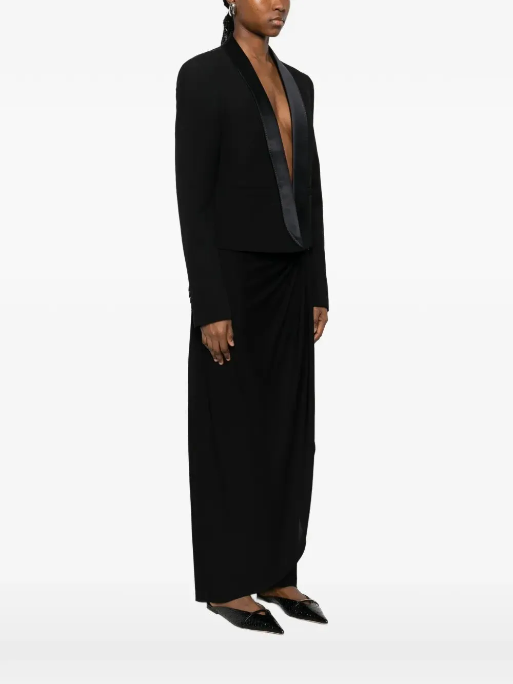 Bi-Color Single Breasted Shawl Lapel Cropped Tuxedo Jacket sold by Wanan Luxury product image thumbnail 5