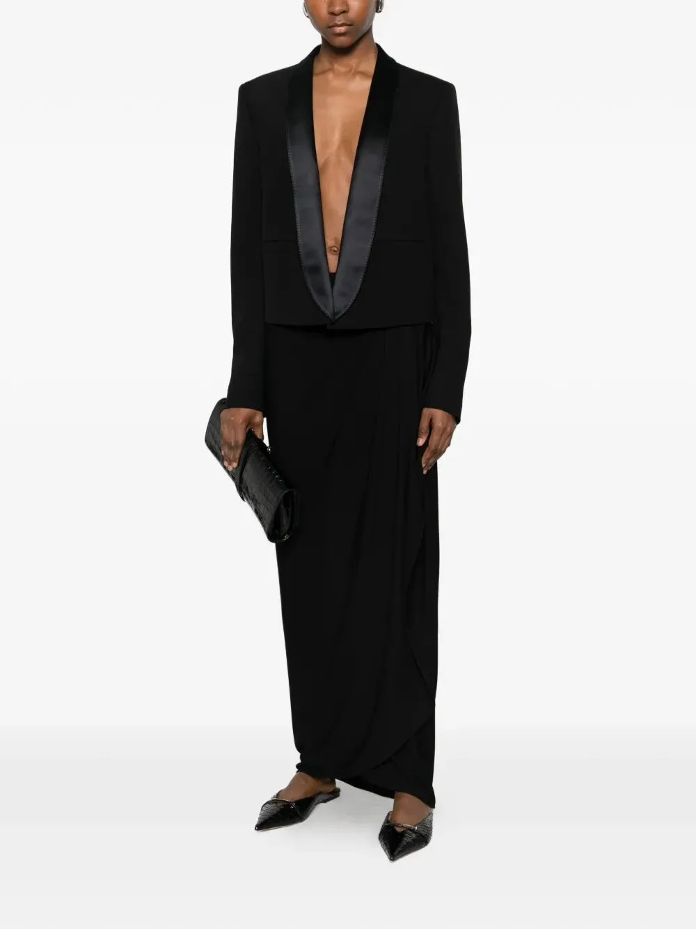 Bi-Color Single Breasted Shawl Lapel Cropped Tuxedo Jacket sold by Wanan Luxury product image thumbnail 2