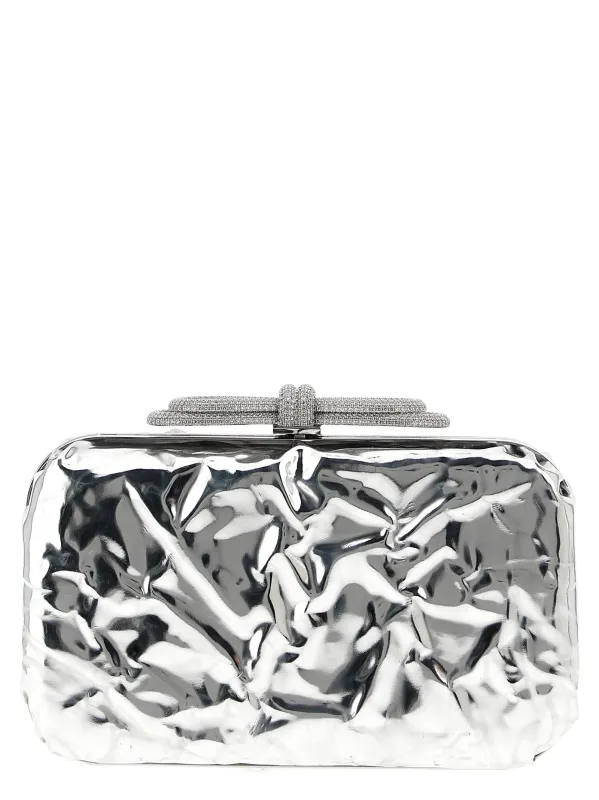 Double Bow Wrapped Mirror Clutch Silver sold by Wanan Luxury