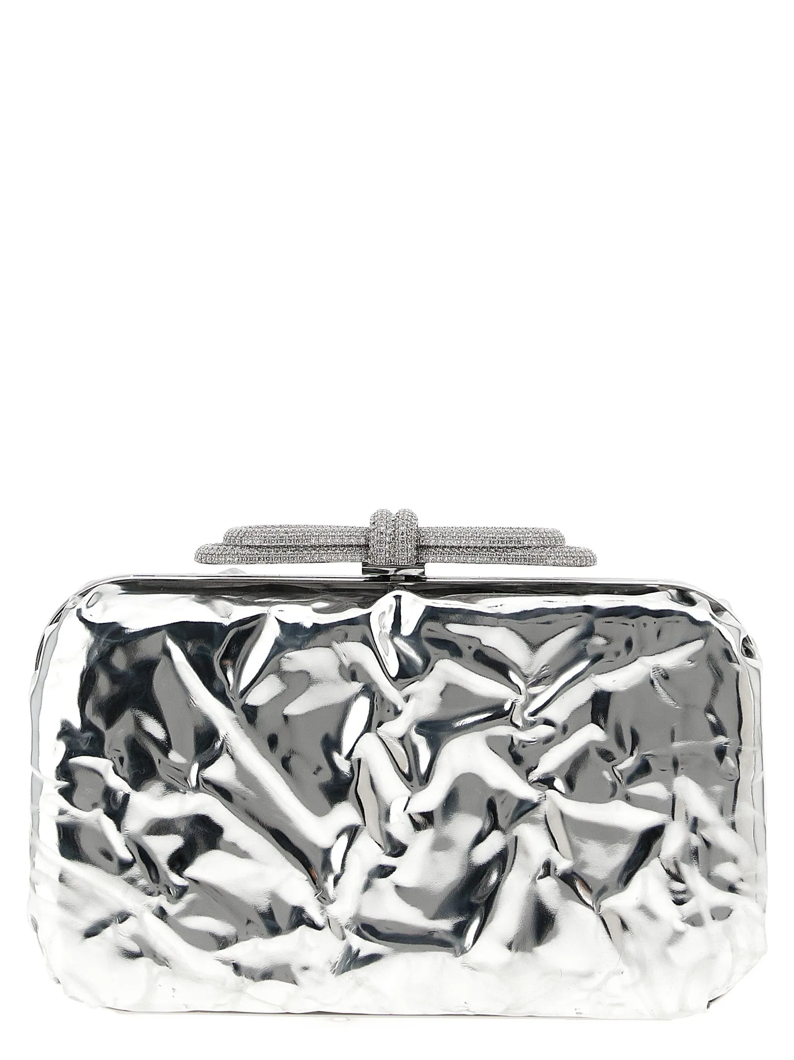 Double Bow Wrapped Mirror Clutch Silver sold by Wanan Luxury