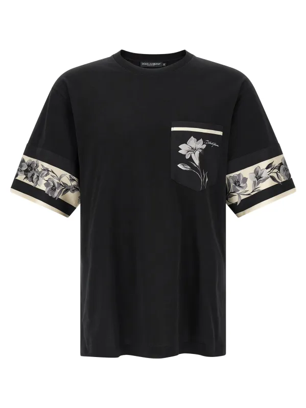 Silk Detail T-Shirt Black made by Dolce & Gabanna