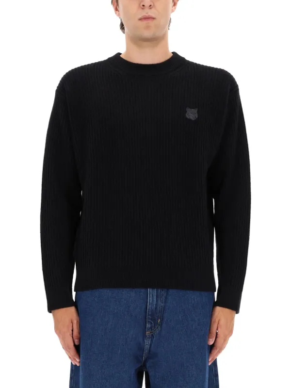 Ribbed Knit With Fox Patch made by MAISON KITSUNE