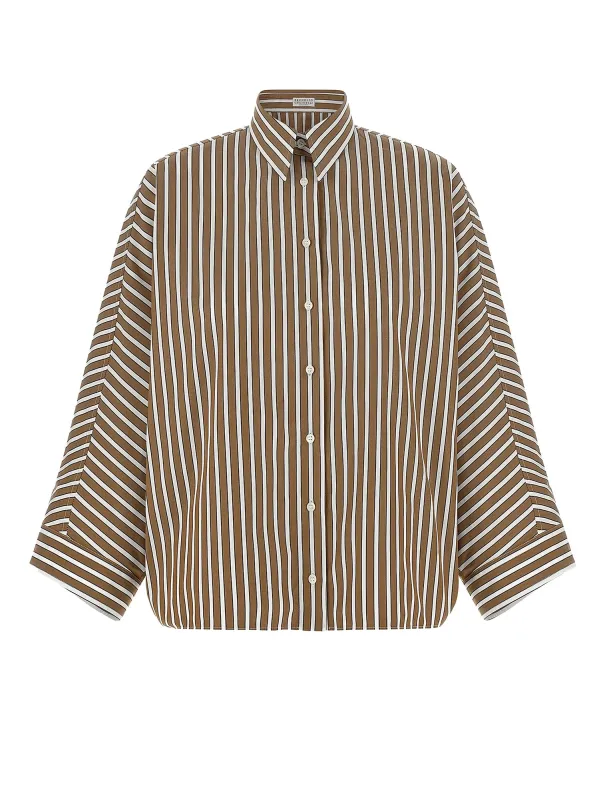 Shirts Tobacco/Black/White Line made by Brunello Cucinelli