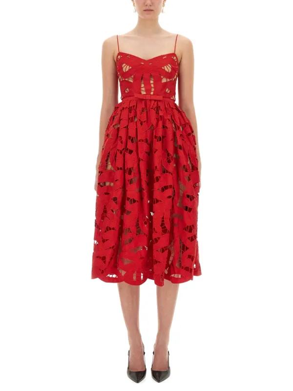 Embroidered Midi Dress With Bow made by Self-Portrait